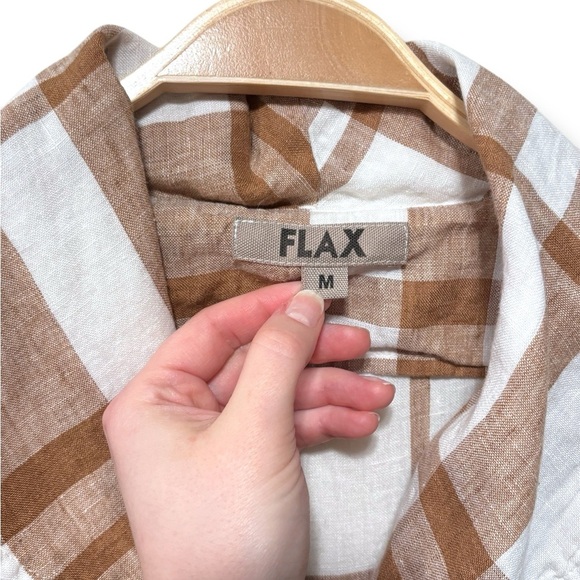 Flax Brown White Plaid 100% Linen Lagenlook Tunic Vest Size Medium - Picture 5 of 6